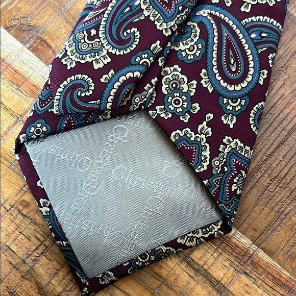 Christian Dior Vintage Burgundy Paisley Silk Tie - Picture 4 of 5